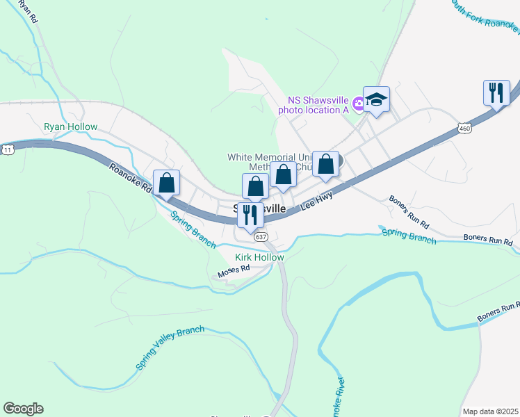 map of restaurants, bars, coffee shops, grocery stores, and more near in Shawsville