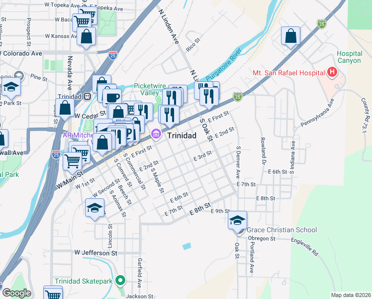 map of restaurants, bars, coffee shops, grocery stores, and more near 499 E 2nd St in Trinidad