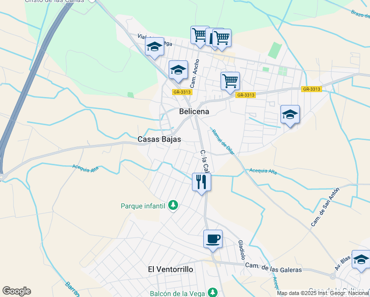map of restaurants, bars, coffee shops, grocery stores, and more near 20 Calle Menorca in Belicena