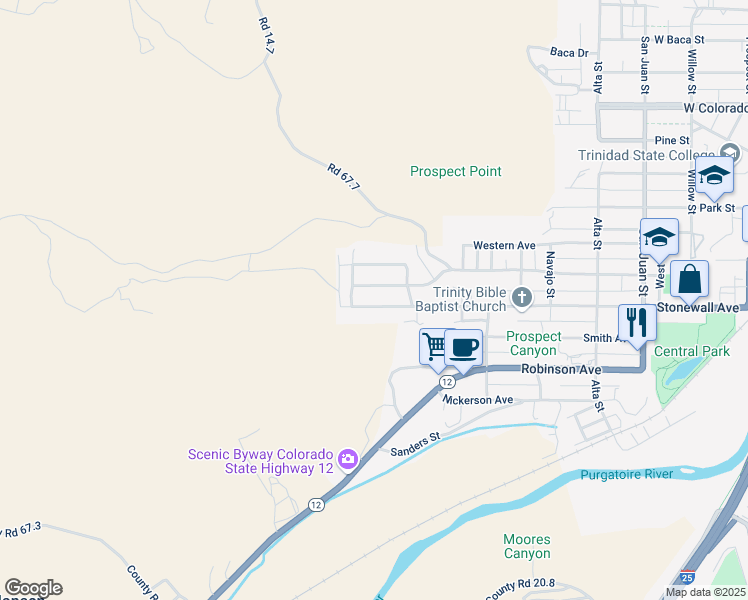 map of restaurants, bars, coffee shops, grocery stores, and more near 1511 Stonewall Avenue in Trinidad