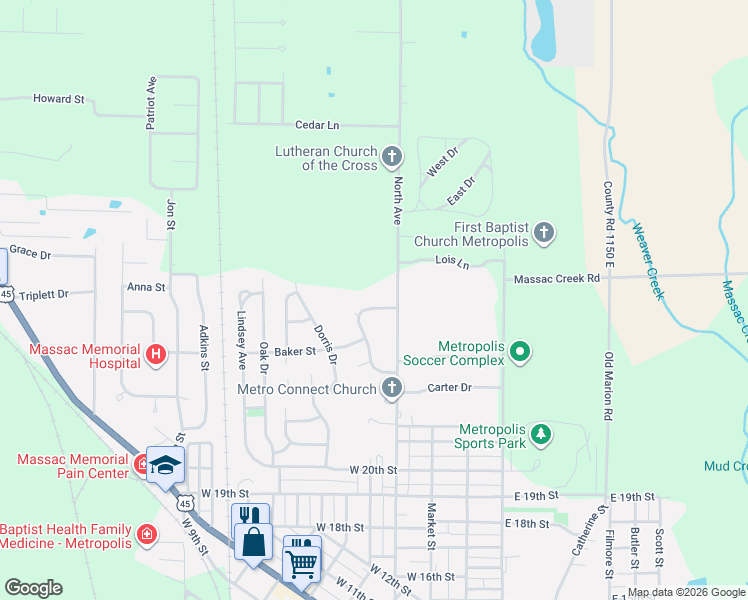 map of restaurants, bars, coffee shops, grocery stores, and more near 38-56 Marberry Drive in Metropolis