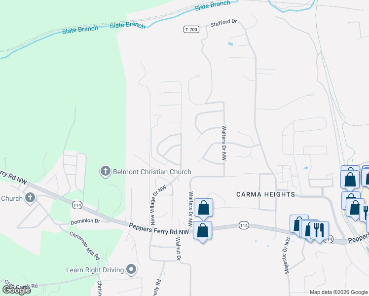 map of restaurants, bars, coffee shops, grocery stores, and more near 195 Belmont Drive Northwest in Christiansburg
