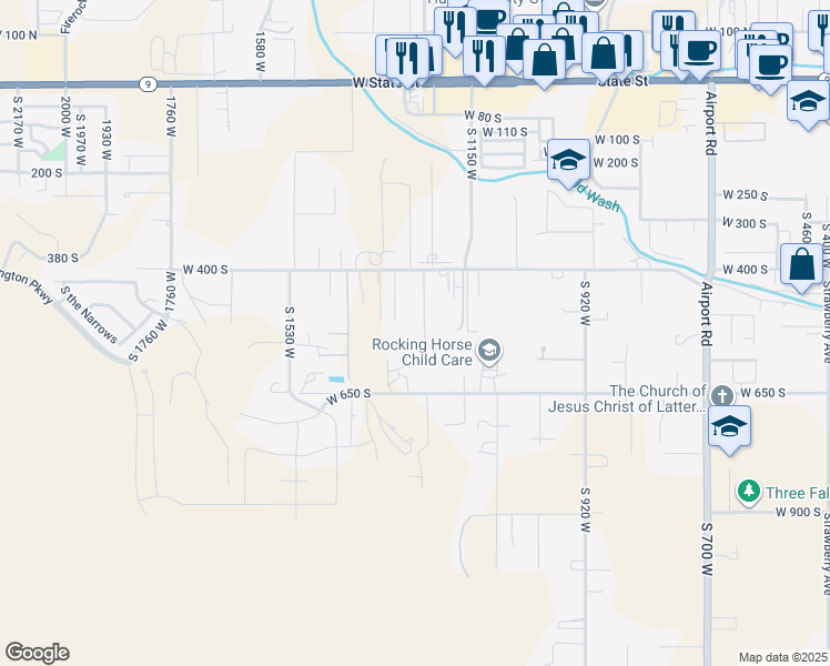 map of restaurants, bars, coffee shops, grocery stores, and more near 1268 West 650 South in Hurricane