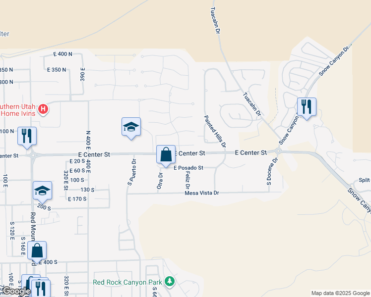 map of restaurants, bars, coffee shops, grocery stores, and more near 782 Crimson Flare Lane in Ivins