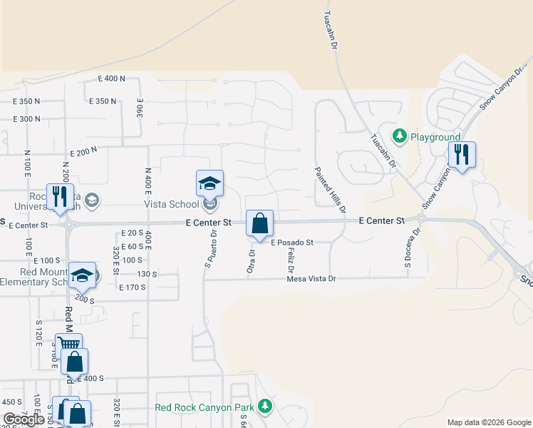 map of restaurants, bars, coffee shops, grocery stores, and more near 704 Crimson Flare Lane in Ivins