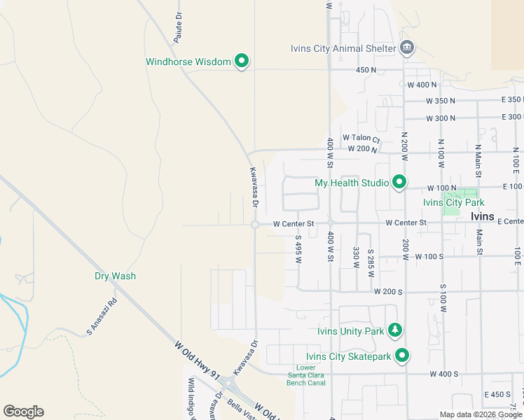 map of restaurants, bars, coffee shops, grocery stores, and more near 41 North Arrowhead Lane in Ivins