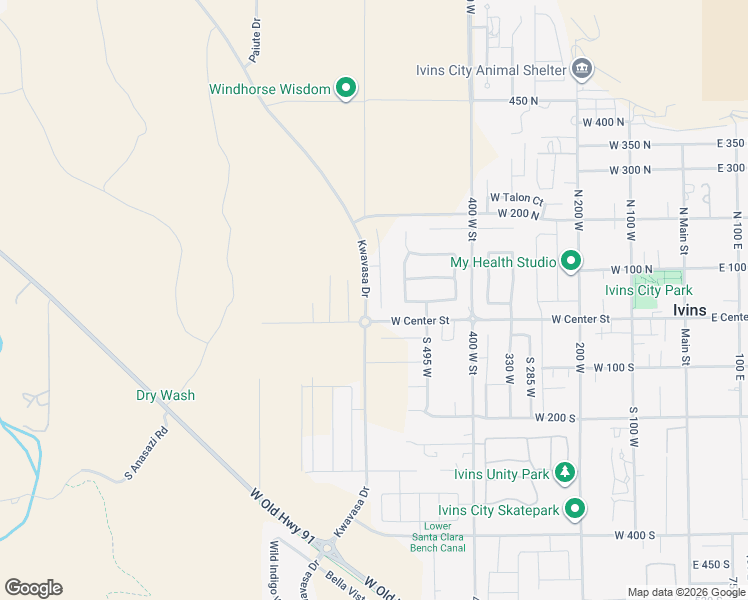 map of restaurants, bars, coffee shops, grocery stores, and more near 41 North Arrowhead Lane in Ivins