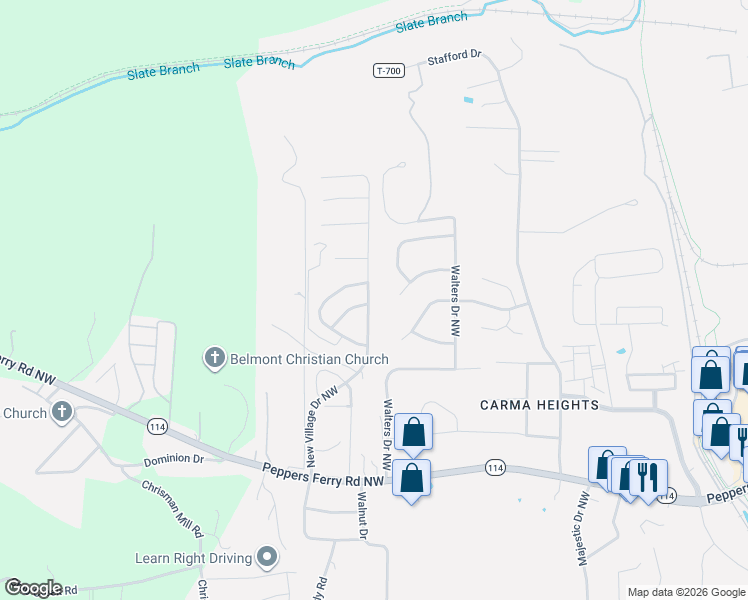 map of restaurants, bars, coffee shops, grocery stores, and more near 195 Belmont Drive Northwest in Christiansburg