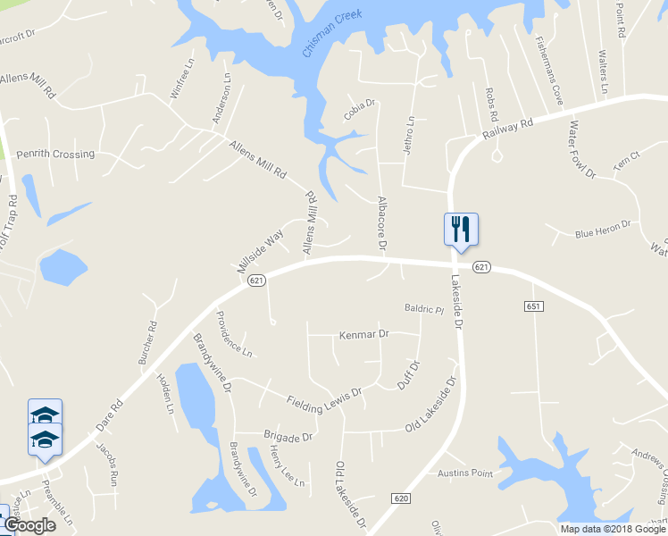 map of restaurants, bars, coffee shops, grocery stores, and more near 106 Old Dare Road in Yorktown