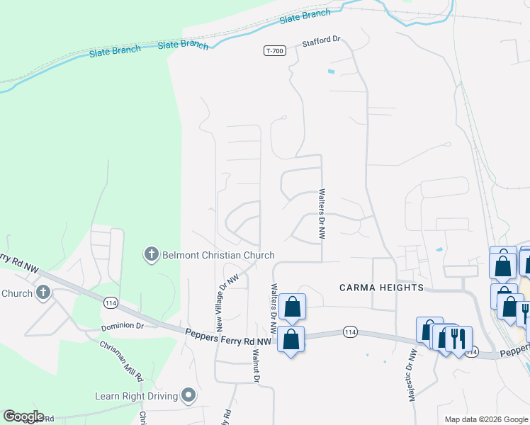 map of restaurants, bars, coffee shops, grocery stores, and more near 195 Belmont Drive Northwest in Christiansburg