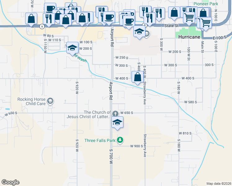 map of restaurants, bars, coffee shops, grocery stores, and more near 659 West 500 South in Hurricane
