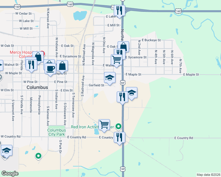 map of restaurants, bars, coffee shops, grocery stores, and more near 600-798 Garfield Street in Columbus