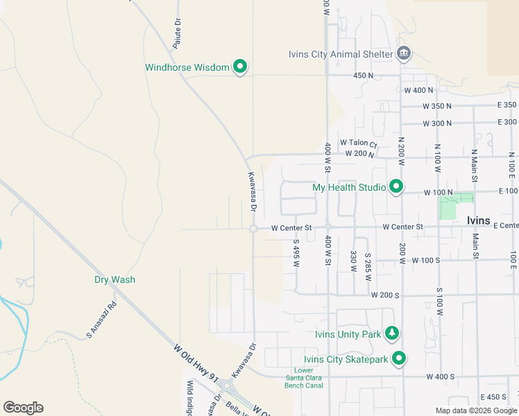 map of restaurants, bars, coffee shops, grocery stores, and more near 49 North Firerock Trail in Ivins