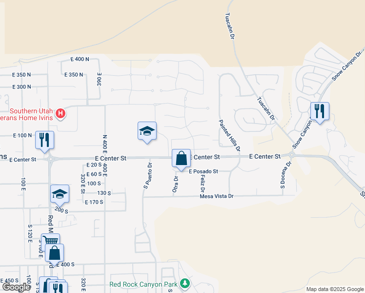 map of restaurants, bars, coffee shops, grocery stores, and more near 699 Crimson Flare Lane in Ivins