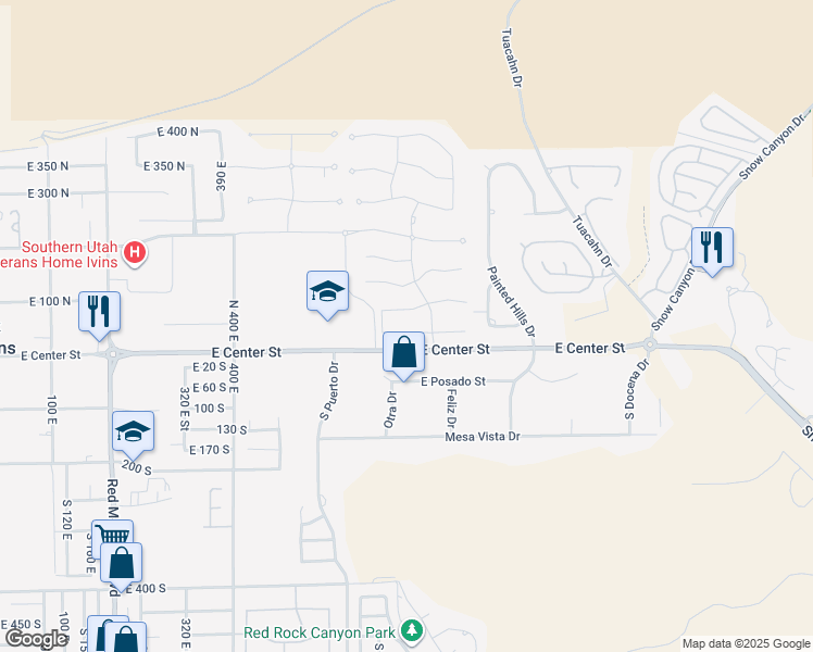 map of restaurants, bars, coffee shops, grocery stores, and more near 699 Crimson Flare Lane in Ivins