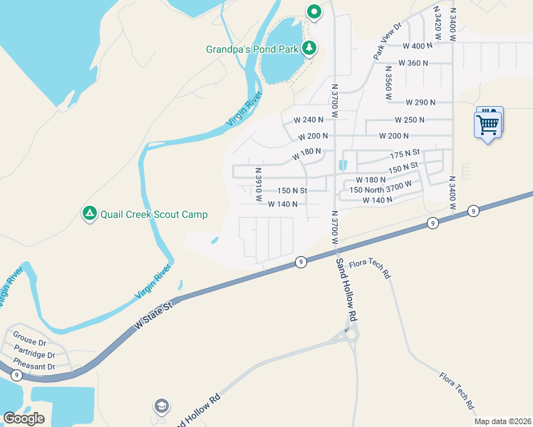 map of restaurants, bars, coffee shops, grocery stores, and more near 3888 West 120 North in Hurricane