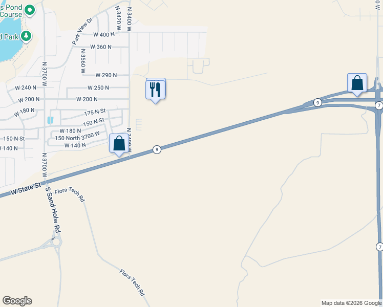 map of restaurants, bars, coffee shops, grocery stores, and more near West State Street in Hurricane