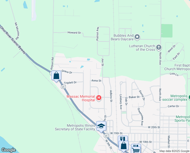 map of restaurants, bars, coffee shops, grocery stores, and more near 98 Brian Drive in Metropolis