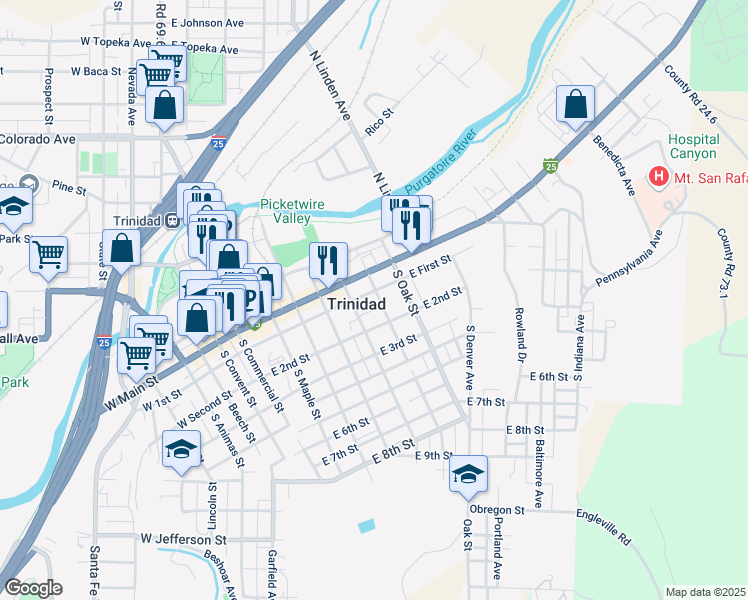 map of restaurants, bars, coffee shops, grocery stores, and more near in Trinidad