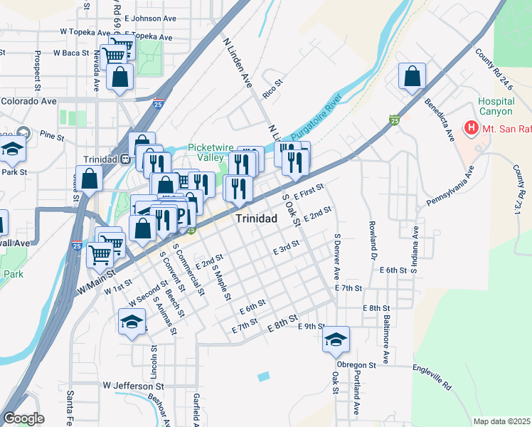 map of restaurants, bars, coffee shops, grocery stores, and more near in Trinidad