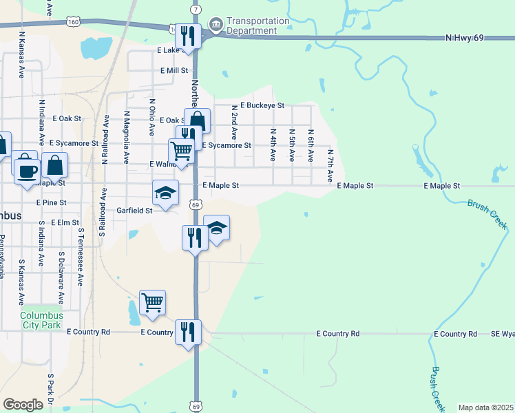 map of restaurants, bars, coffee shops, grocery stores, and more near 1108 East Maple Street in Columbus