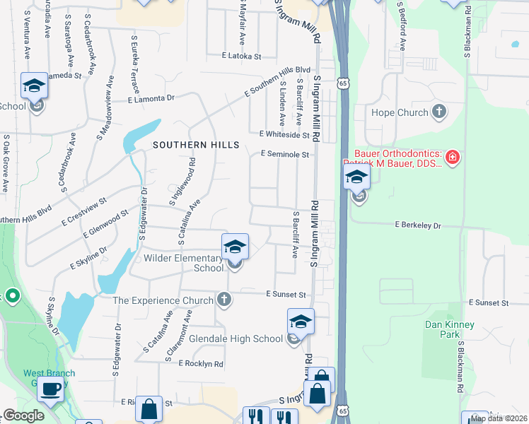 map of restaurants, bars, coffee shops, grocery stores, and more near 3230 East Berkeley Street in Springfield