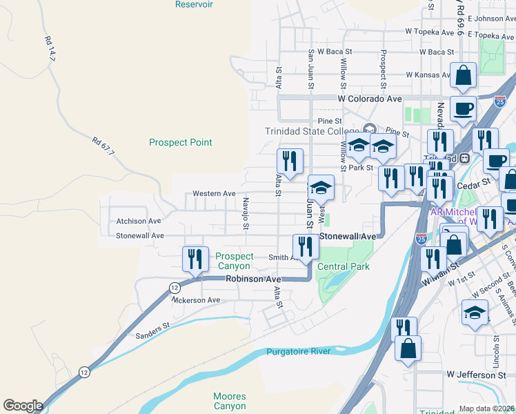 map of restaurants, bars, coffee shops, grocery stores, and more near 926 Western Avenue in Trinidad