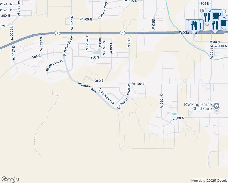 map of restaurants, bars, coffee shops, grocery stores, and more near Grotto in Hurricane