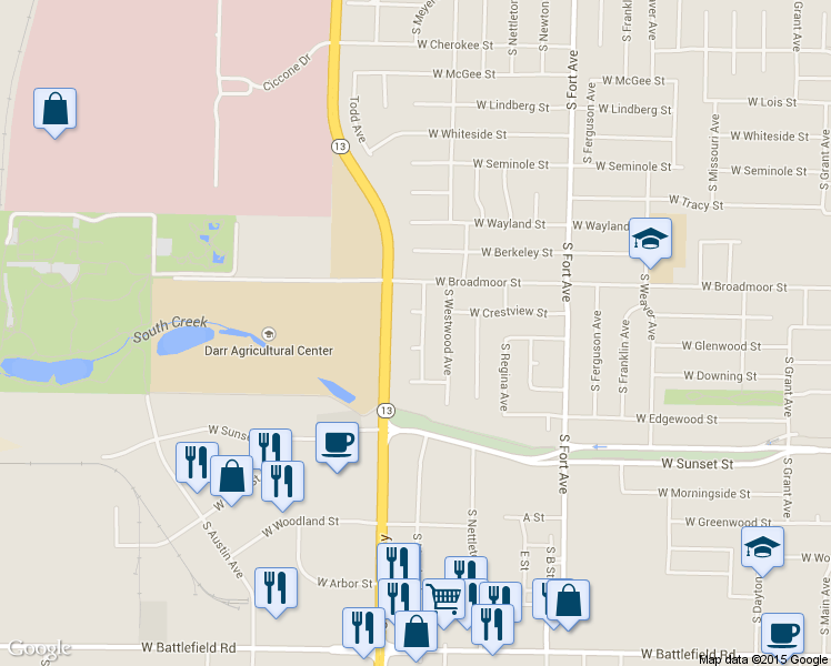 map of restaurants, bars, coffee shops, grocery stores, and more near 2457 S Meadowbrook Ave in Springfield
