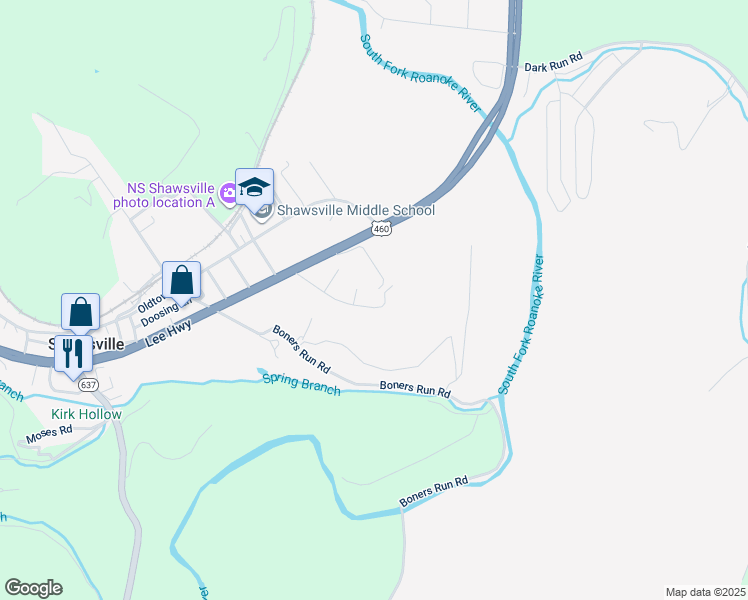 map of restaurants, bars, coffee shops, grocery stores, and more near 4290 Walnut Grove Road in Shawsville