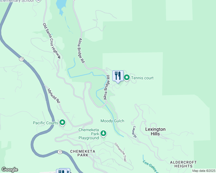 map of restaurants, bars, coffee shops, grocery stores, and more near 20600 Aldercroft Heights Road in Los Gatos