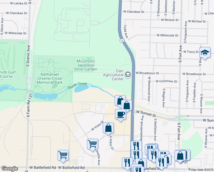map of restaurants, bars, coffee shops, grocery stores, and more near in Springfield