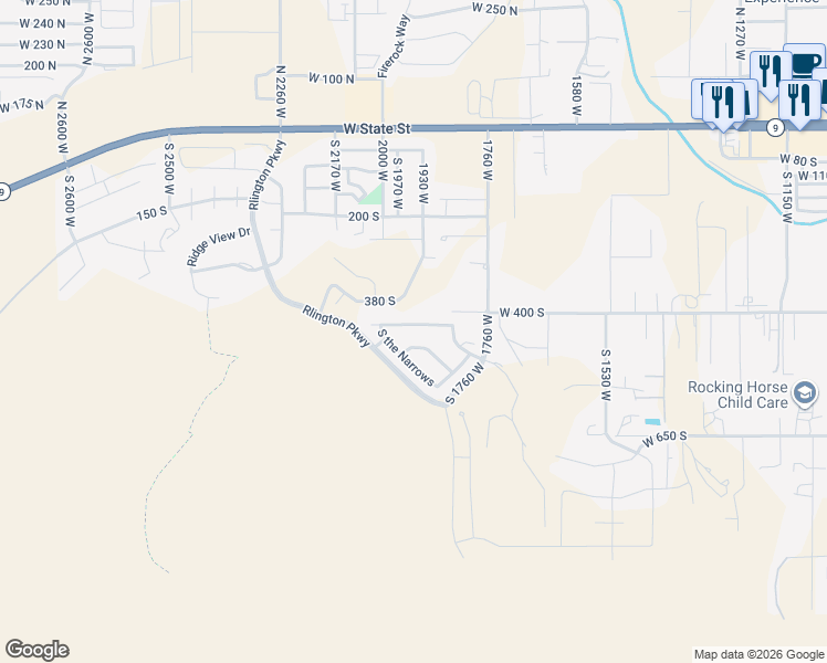 map of restaurants, bars, coffee shops, grocery stores, and more near 1941 West Weeping Rock in Hurricane
