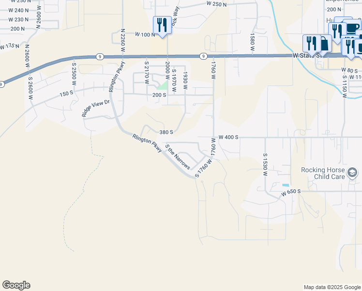 map of restaurants, bars, coffee shops, grocery stores, and more near 1941 West Weeping Rock in Hurricane
