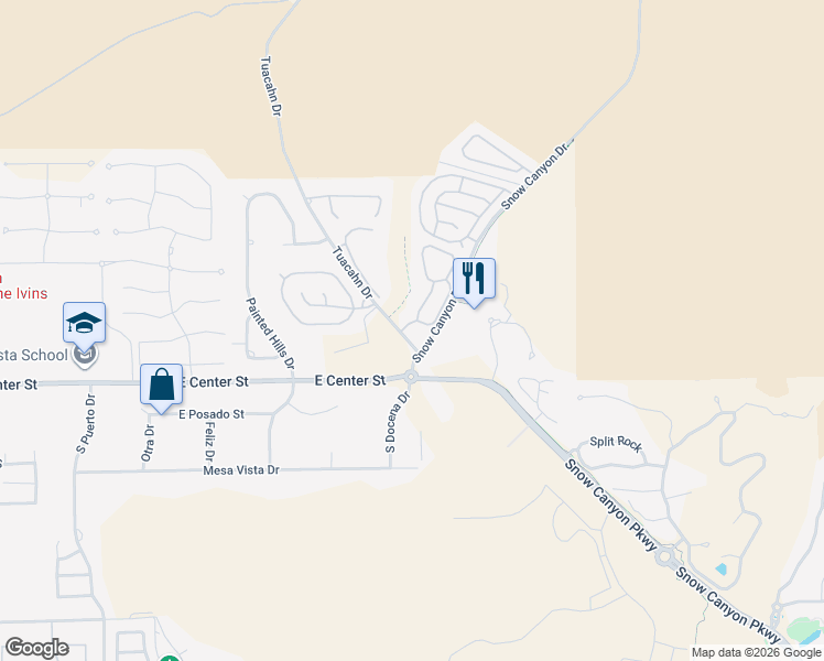 map of restaurants, bars, coffee shops, grocery stores, and more near 150 Snow Canyon Drive in Ivins
