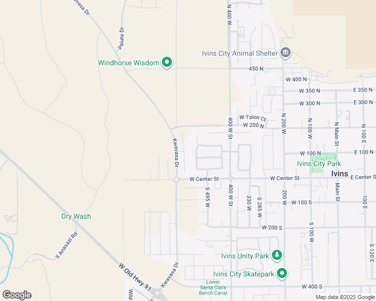 map of restaurants, bars, coffee shops, grocery stores, and more near 108 North Arrowhead Lane in Ivins