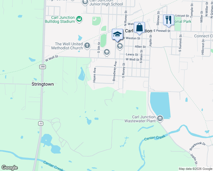 map of restaurants, bars, coffee shops, grocery stores, and more near 406 Marshall Avenue in Carl Junction
