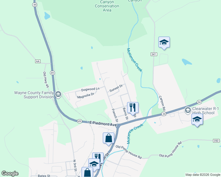 map of restaurants, bars, coffee shops, grocery stores, and more near 132 Sunset Drive in Piedmont