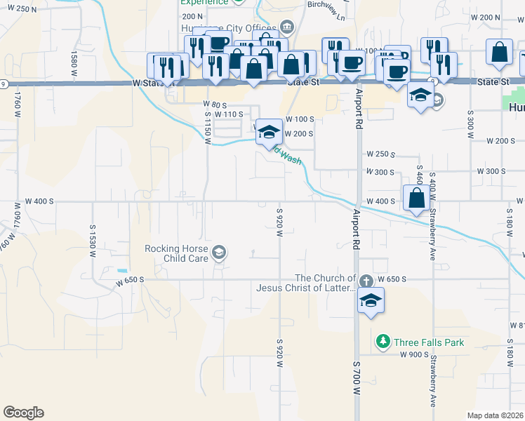 map of restaurants, bars, coffee shops, grocery stores, and more near 991 West 400 South in Hurricane