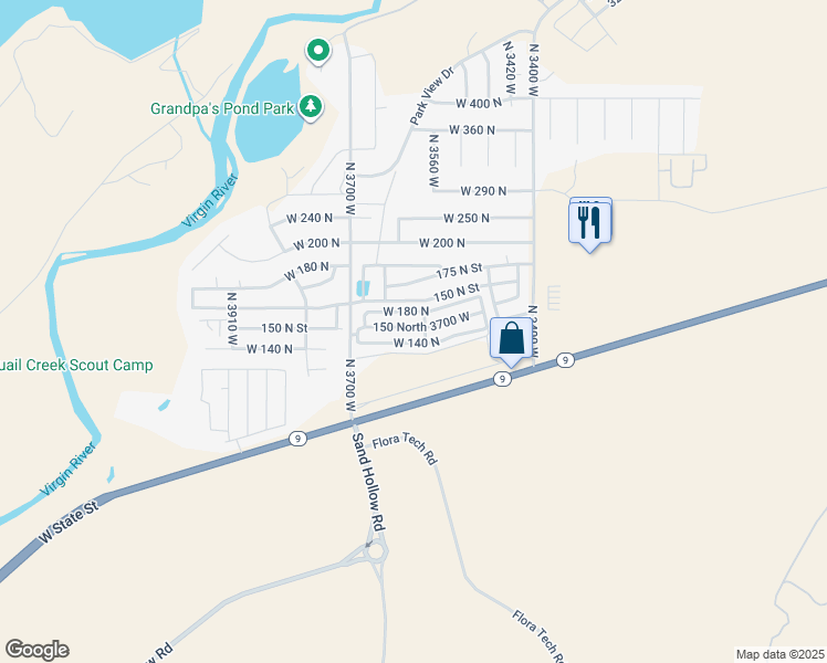 map of restaurants, bars, coffee shops, grocery stores, and more near 150 North 3700 West in Hurricane