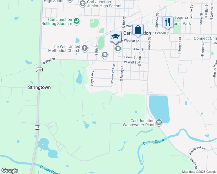 map of restaurants, bars, coffee shops, grocery stores, and more near 406 Marshall Avenue in Carl Junction