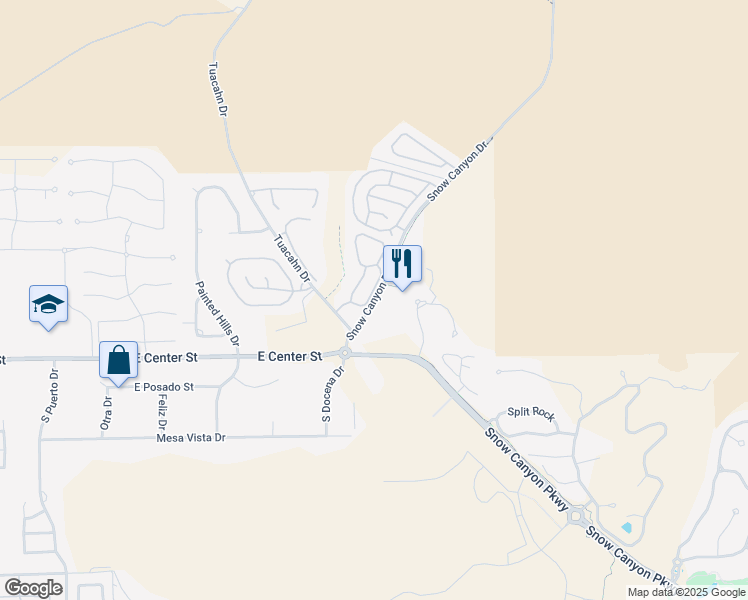 map of restaurants, bars, coffee shops, grocery stores, and more near 59 Snow Canyon Drive in Ivins