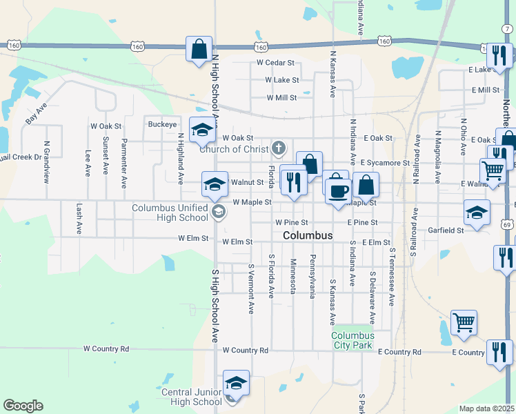 map of restaurants, bars, coffee shops, grocery stores, and more near 100-198 S Vermont Ave in Columbus