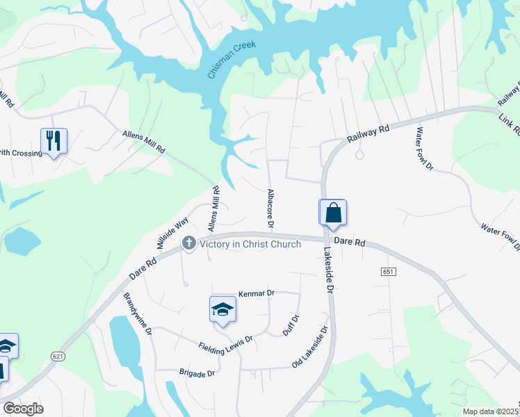 map of restaurants, bars, coffee shops, grocery stores, and more near 110 Dale Hollow Drive in Yorktown