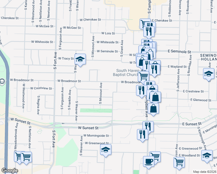 map of restaurants, bars, coffee shops, grocery stores, and more near 754 West Crestview Street in Springfield