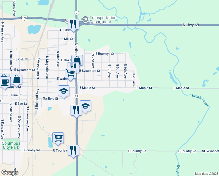 map of restaurants, bars, coffee shops, grocery stores, and more near 1108 East Maple Street in Columbus