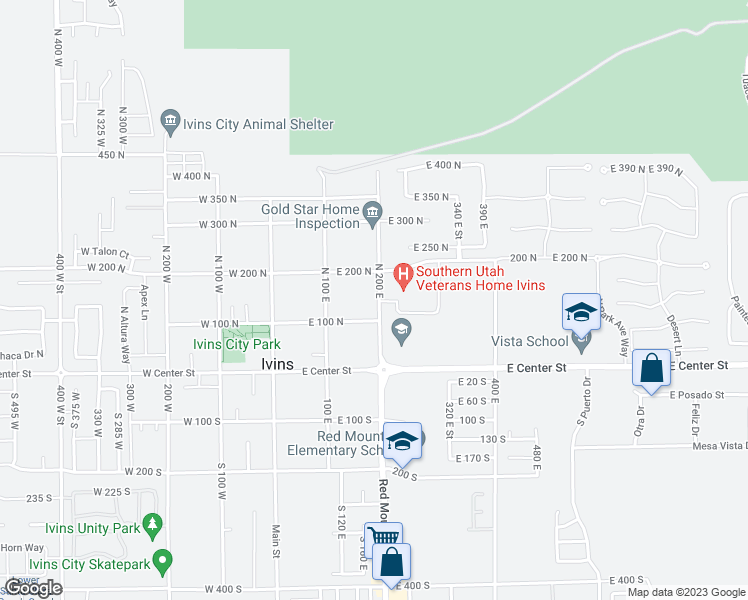 map of restaurants, bars, coffee shops, grocery stores, and more near 137 North 200 East in Ivins