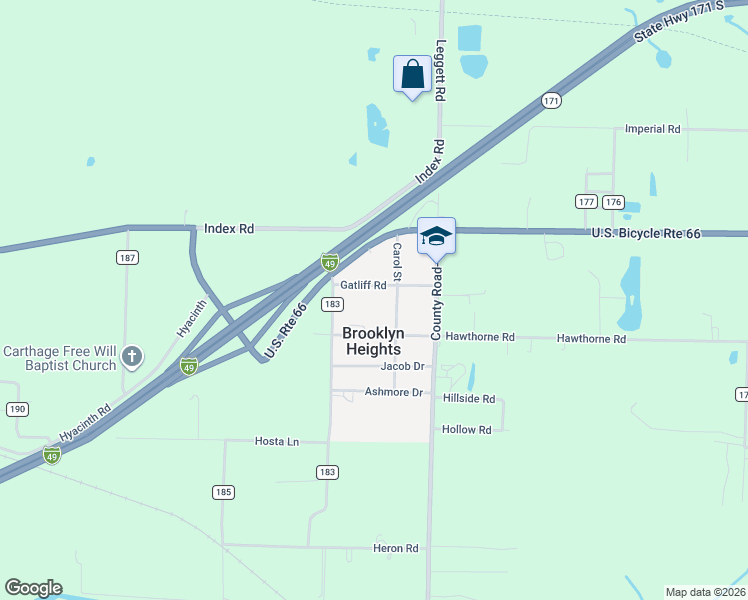 map of restaurants, bars, coffee shops, grocery stores, and more near 327-385 Gatliff Road in Carthage