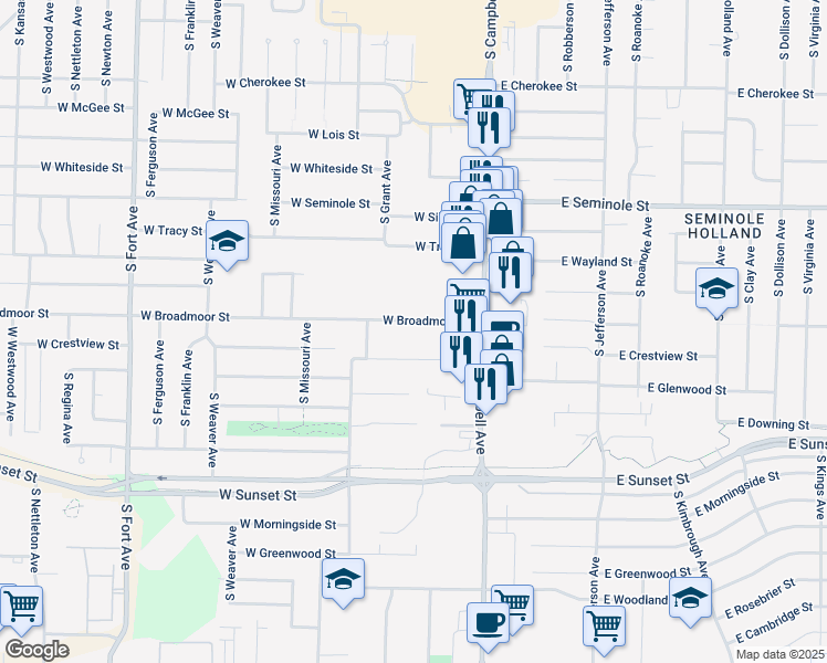 map of restaurants, bars, coffee shops, grocery stores, and more near 401-623 West Broadmoor Street in Springfield