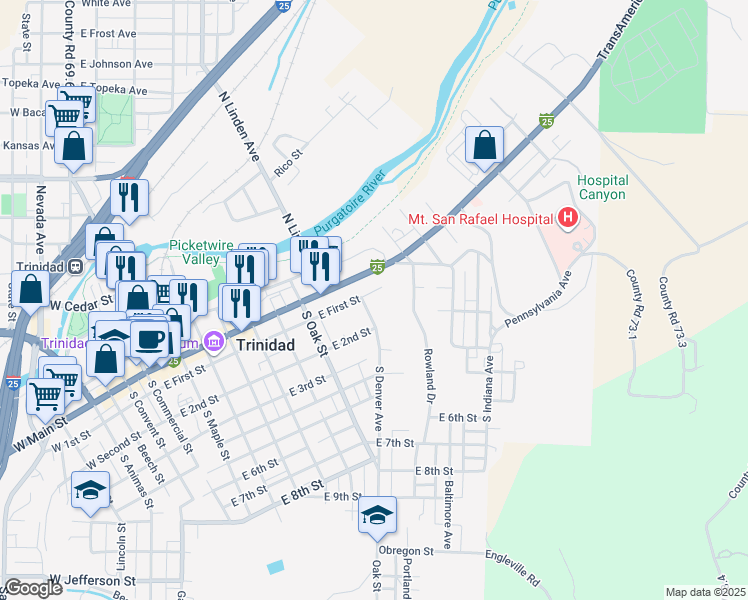 map of restaurants, bars, coffee shops, grocery stores, and more near 901-1009 E 1st St in Trinidad